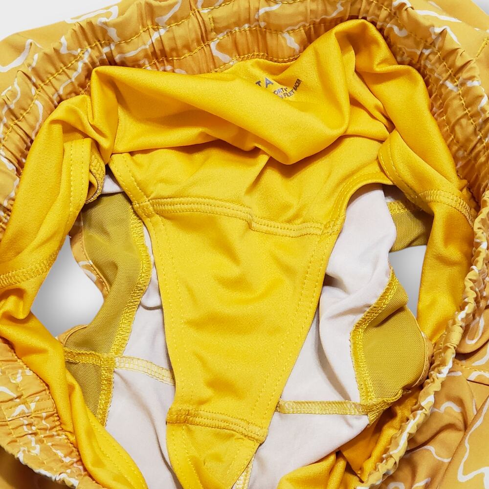 Athleta Printed Mesh Racer Run Short 4" Yellow Small Athleisure Casual Active - Picture 5 of 8